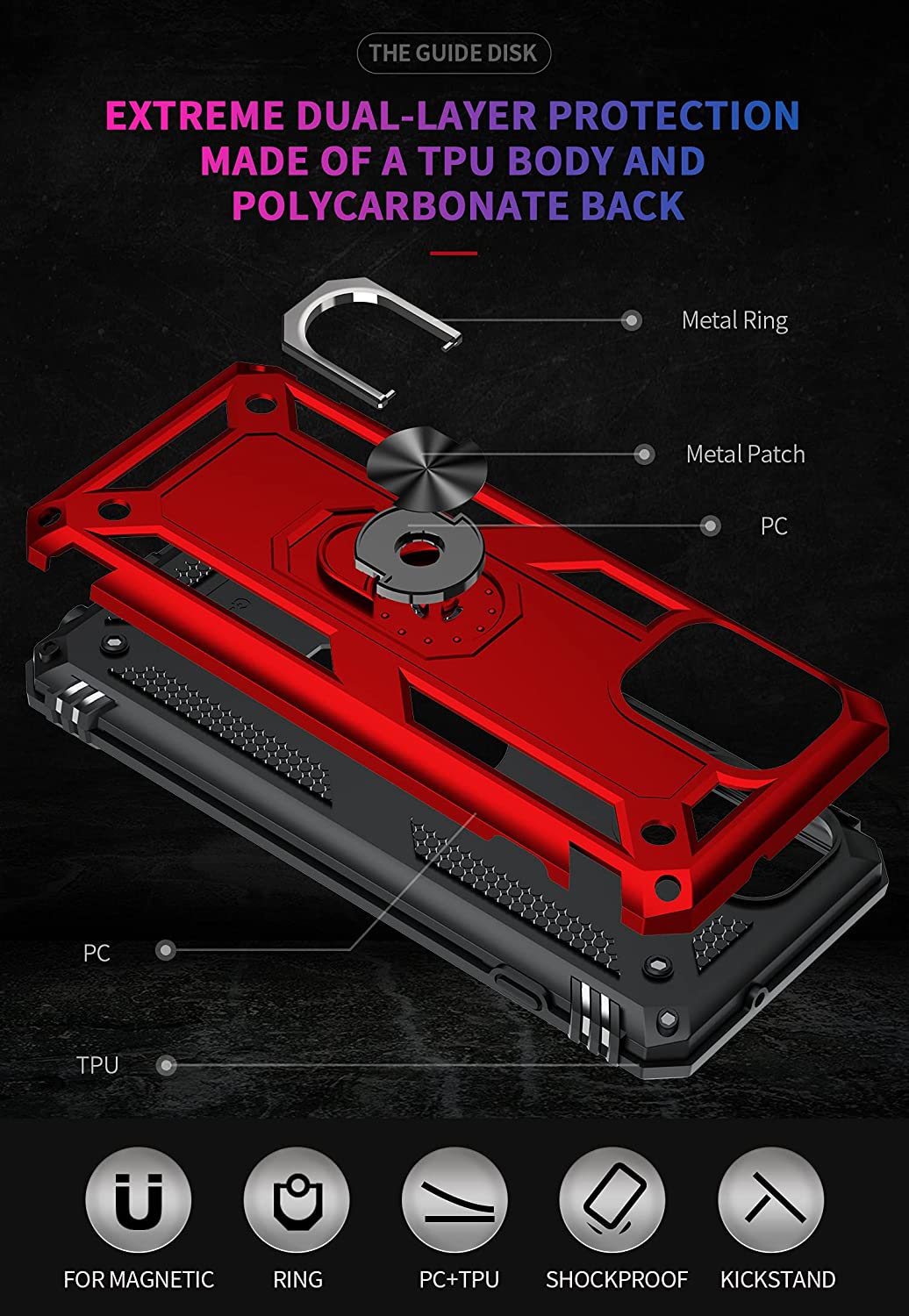 Protectores para celular  para Motorola  MOTO G100 Funda reforzada con anillo v2 Rojo